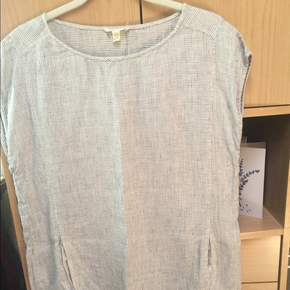 Eileen Fisher linen sleeveless dress grid pattern